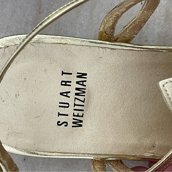 Stuart Weitzman sandal gold sz 7 floral detail - Picture 3 of 15